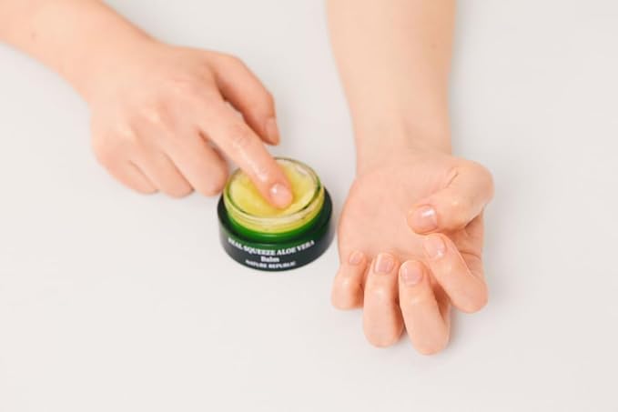 Nature Republic Real squeeze aloe vera Balm –Skin Relief & Moisturizing Multi Balm Hydrating Glow for Face and body,After Sun & Aftershave Korean beauty Skin Care for All Skin Types 25g / 0.88oz