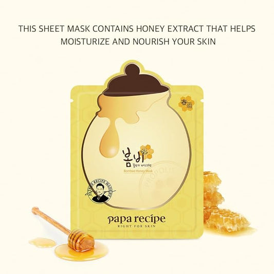 Papa Recipe Bombee Honey Mask Pack 25g * 10 sheets - Sheet Mask, Facial Skin Care, Korean Skin Care, K-Beauty, Ampoule Solidified, For radiant skin (Honey(1 sheet))