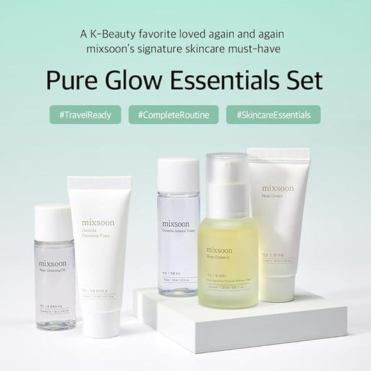 mixsoon Pure Glow Essentials Set-5-Step Skincare Kit - Hydrating Skincare Gift Set, Cleansing Oil, Foam, Toner, Essence, Cream (15ml*1+20ml*3+30ml*1) 105ml / 3.55 Fl. Oz. Korean Glass Skin Care