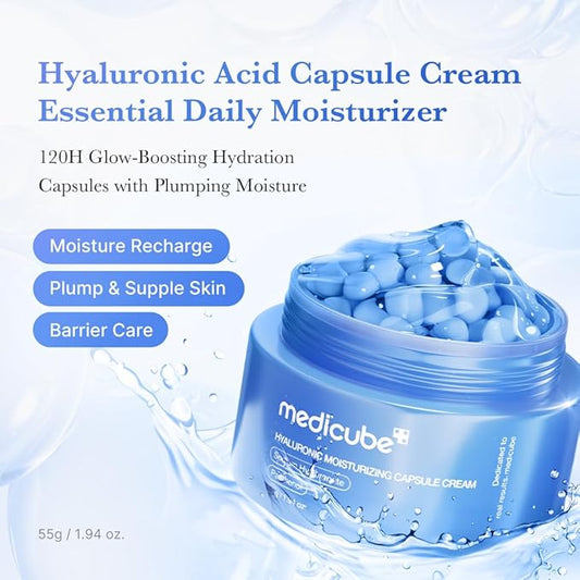 medicube Capsule Cream with Hyaluronic Acid | 120H Lasting Hydration, Barrier Care, Calming Daily Facial Moisturizer For All Skin Types | Panthenol & Ceramides | Korean Skincare, 1.94 oz