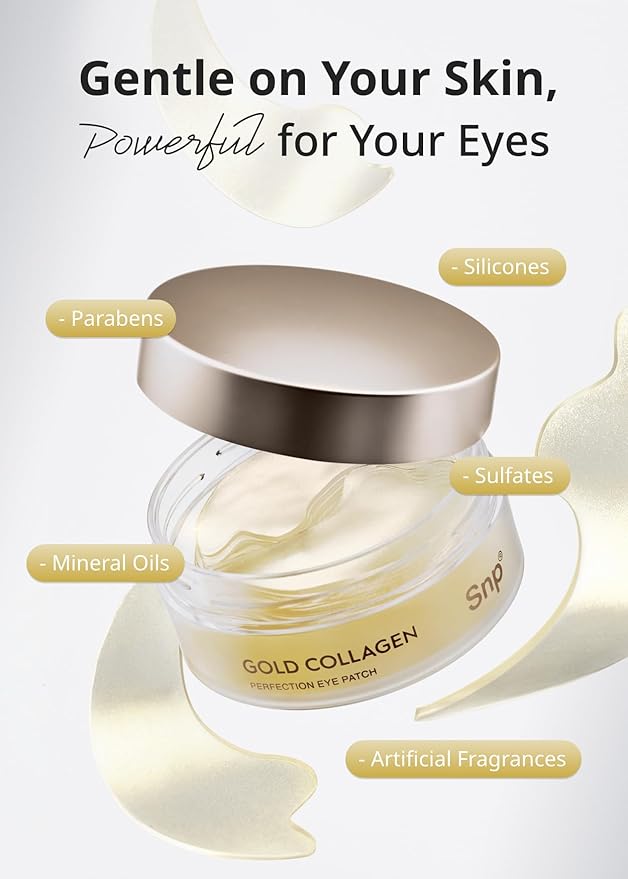 SNP 125Da Collagen + 24K Gold Perfection Eye Patch | Nourishing Under Eye Patches for Wrinkles and Dark Spots | Under Masks for Puffy Eyes and Dark Circles | Korean Collagen Skincare | 60 Patches