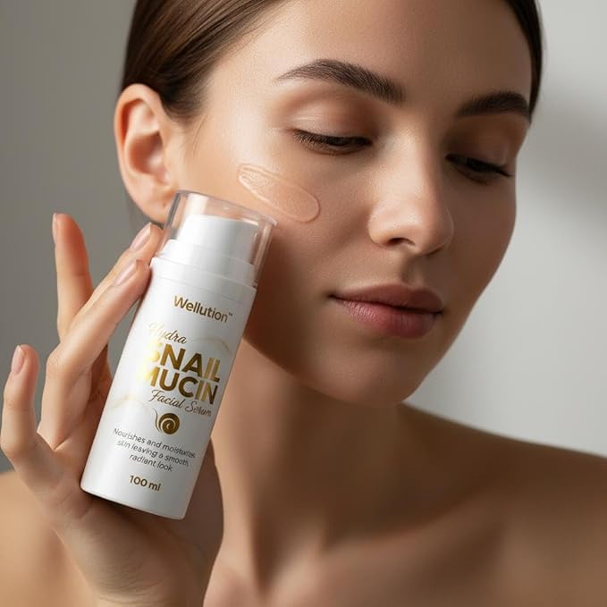 WELLUTION Snail Mucin Essence - Hyaluronic Acid Serum, Korean Anti Aging Skincare, Fragrance-Free, Non-Sticky, Made in USA