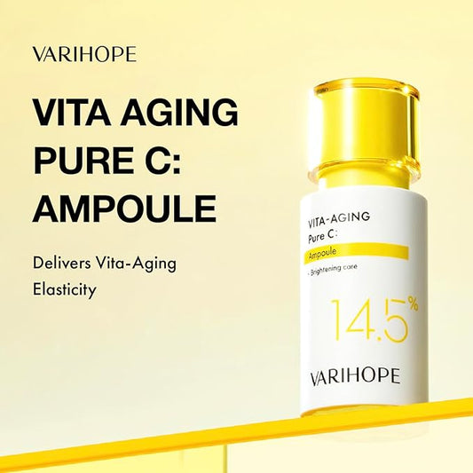 VARIHOPE Vita-Aging Pure C Ampoule — 14.5% / 145,000 ppm Ascorbic Acid Vitamin C Serum (Ampoule) — Radiance-Enhancing, Anti Aging, Reduces Dark Spots — Korean Skincare 20 ml