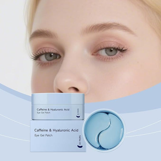 Caffeine Under Eye Patches,60 Korean Hydrogel Masks to Reduce Dark Circles, Puffiness & Bags-Morning Brightening Hydrating Cooling with Hyaluronic Acid-Vegan, No Fragrance