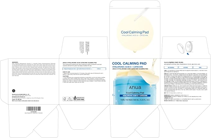 Anua 8 Hyaluronic Acid Catechin Calming Pad, Pore Care & Cooling Effect with Korean Toner pad, Quick & Easy Hydrating Daily Face Mask, Makeup Prep Routine, Korean Skin Care (110 Pads)