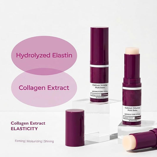 2 PCS Calcium Volume Multi Balm, Anti Wrinkle Calcium Collagen Balm for Firming, Lifting & Hydrating Skin, Korean Skincare Stick for Eyes, Neck & Face, Reduces Sagging & Fine Lines