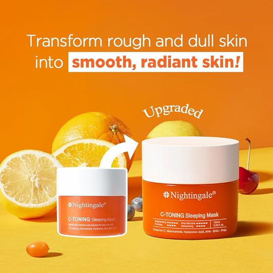Nightingale C Toning Sleeping Mask, Overnight face Mask For Face, Vitamin C + Niacinamide +AHA, BHA, PHA+ Hyaluronic Acid, Moisturizing & Visibly Brighten, Korean Skin Care