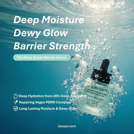 DEEPERCENT Bluewater Marine Barrier PDRN Serum – Dewy Skin Deep Hydration Long Lasting Moisture Hyaluronic Acid Niacinamide Fast Absorbing Barrier Repair Fragrance Free Korean Skincare (1.52 fl oz)
