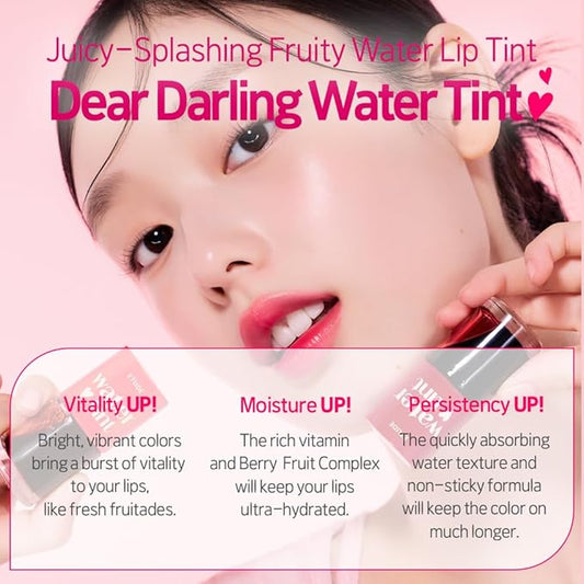ETUDE Dear Darling Water Tint Cherry Ade 3 SET (9g*3) | Vivid Color Lip Stain with Moisturizing Weightless & Non-sticky Finish Lip Stain | Smudge-proof & Lightweight | Korean Makeup, Perfect for Gift