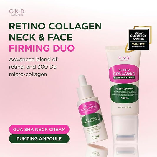 CKD Retino Collagen Gua Sha Neck Cream & Facial Serum Duo Set - Firming, Elasticity Boosting, and Deep Moisturizing. Korean Skincare Gift Set for Special Occasions and Daily Use