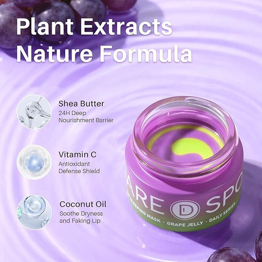 Lip Mask, Hydrating Overnight Lip Sleeping Mask, Lip Moisturizer for Dry Cracked Lips Care, Dual-Color Korean Lips Balm for Nourishing and Softening Lips, Minimizes Fine Lines - Grape