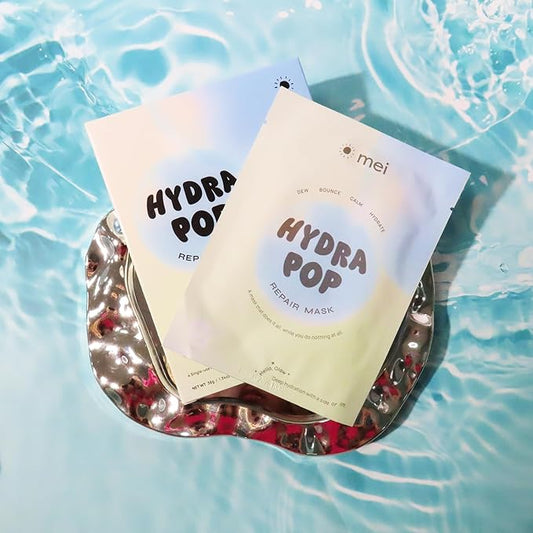 Mei Apothecary Hydra Pop Face Mask, 4 Pack Hydrating Korean-Style Skin Care Sheet Masks with Hyaluronic Acid & Collagen for Plump, Firm, Bouncy Skin Appearance