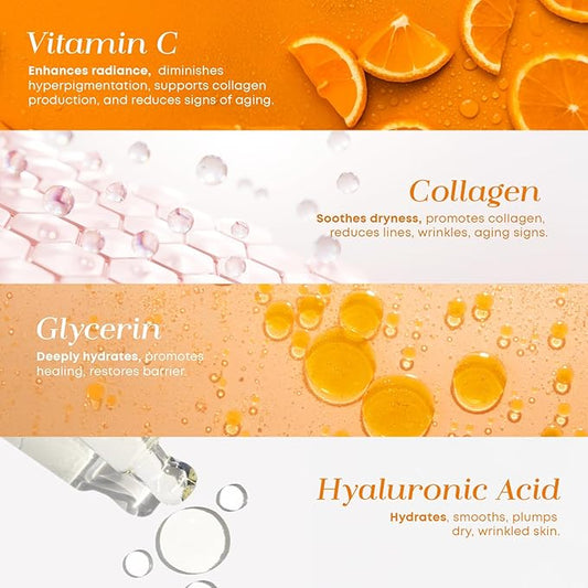 Glow Elixir Vitamin C Serum for Face with Collagen – Fine Lines & Wrinkles Treatment, Hydrating Korean Skin Care – Dermatologist Tested, Anti-Aging, Vegan, Clean Beauty – 2.02 Fl Oz