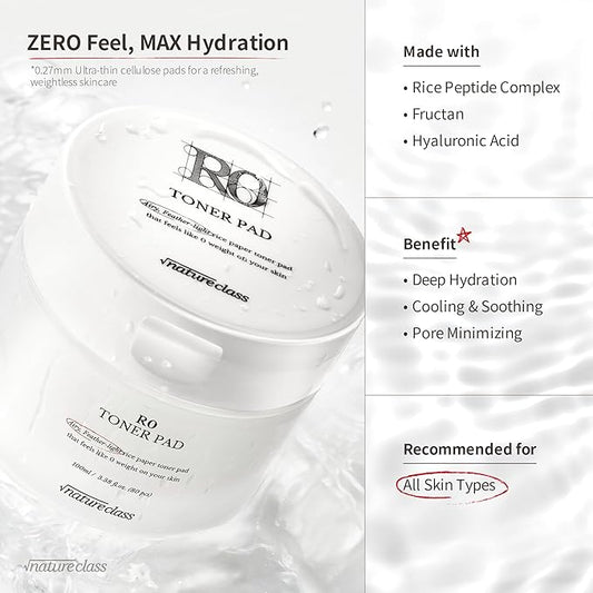 R0 Exfoliating Toner Pads – Hydrating Face Pads for Pore Care, Hyaluronic Acid, Korean Skin Care, Sensitive Dry Skin, Rice Water, Vegan, 80 Count