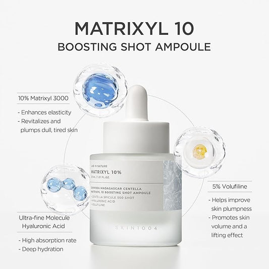 SKIN1004 Matrixyl 10% Boosting Shot Ampoule 1.01fl.oz, 30ml, Hyaluronic Acid & Spicule Serum, Korean Hydrating Facial Matrixyl & Peptide Serum for Deep Moisture, Madagascar Centella, Korean Skin Care