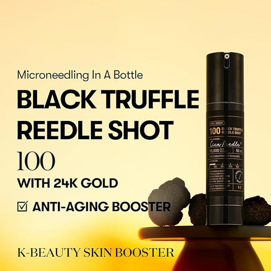 VT COSMETICS Black Truffle Reedle Shot 100 Serum with Black Truffle Extract & 24K Gold Spicule Microneedling Formula, Korean Skincare, 1.69 fl oz(50ml)