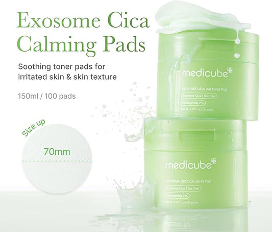 medicube Toner Pads Exosome CICA Tea Tree Calming Toner Pad for Sensitive Skin | Centella Asiatica for Redness, Breakouts | Low-irritating & Hydrating Care | Korean Skincare, 100 Pads (1 Pack)
