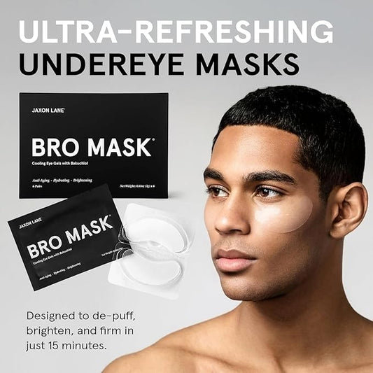 BRO MASK Under Eye Patches for Men with Hydrogel (6 x 1 pack) - Anti-Aging Korean Eye Masks for Dark Circles and Puffiness- Puffy Under Eye Treatment - Perfect Skin Care Stocking Stuffers for Men
