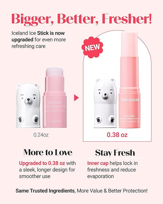 THESAEM Iceland Hydrating Collagen Eye Stick 0.38 oz 2 Pack - Anti-wrinkle Moisturizing Eye Balm for Saggy Skin – Under Eye Treatment - Balm to Smooth Skin Texture - Rose Scent