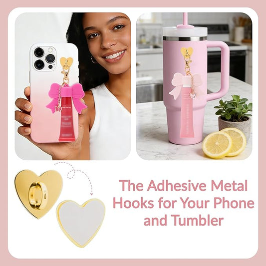 2 Pcs Lip Gloss Keychain Compatible with Summer Fridays 0.5 Oz & LANGIGE 0.35 Oz Lip Balm for Bag Wallet Keys, Silicone Cap with 2 Pcs Charm Hooks for DIY Cup & Phone