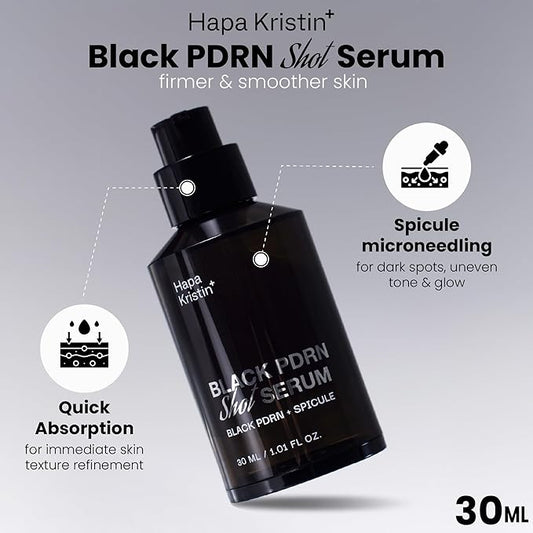 HAPA KRISTIN Black PDRN Shot Serum, 7 Peptides Barrier Repair, Spicule Microneedling for Firming Glow Glass Skin, Dark Spots & Hyperpigmentation, Plumping, Korean Skincare Pore Minimizer, 1.01 Fl Oz