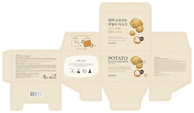 SKINFOOD Potato Madecassoside Daily Sheet Mask, Korean 5-Minute Quick Skincare Hack, Soothing & Skin Barrier Face Mask for Damaged Skin, Bulk Pack (30EA)