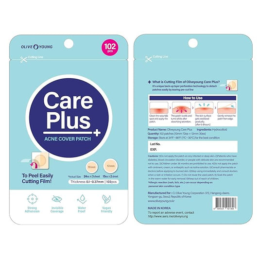 OLIVE YOUNG Care Plus Spot Patch | Hydrocolloid Acne Korean Spot Patch to Cover Zits, Pimples and Blemishes, for Troubled Skin and Face (Hydrocolloid, 102 Count (Pack of 1))