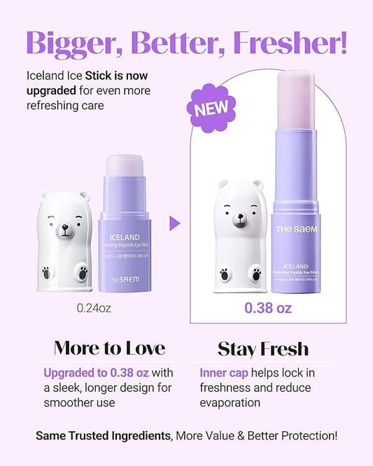 THESAEM Iceland Hydrating Peptide Eye Stick 0.38 oz 2 Pack - Elasticity, Cooling, Moisturizing Eye Balm for Loose Skin – Under Eye Treatment - Balm to Smooth Skin Texture - Daisy Flower Scent