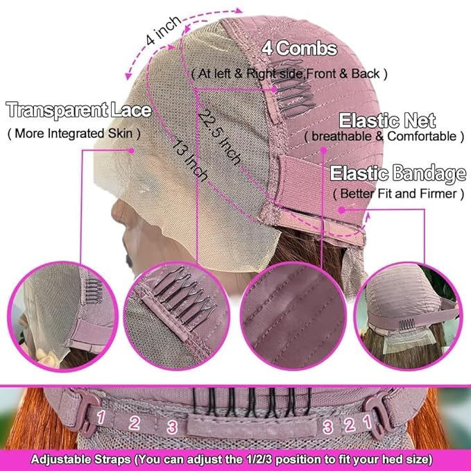 #350 Ginger Lace Front Wigs Human Hair Body Wave 13x4 HD Transparent Ginger Orange Lace Front Wig Human Hair Wear and Go Glueless Wig Pre Plucked 24 Inch Colored HD Lace Frontal Wigs For Black Women