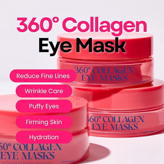 360° Collagen Eye Masks – Korean Under Eye Patches with Bakuchiol Retinol, Fine Lines & Wrinkle Care, Dark Circle Treatment, 50 Masks