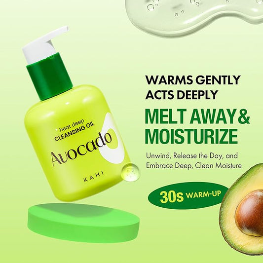 KAHI Heat Deep Cleansing Oil Avocado - Self-Warming Face Oil Cleanser for Blackheads and Waterproof Makeup - Moisturizing Korean Skincare 6.76 fl oz