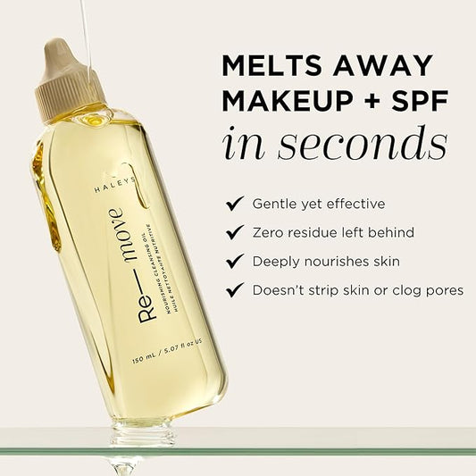 HALEYS Korean Skin Care Nourishing Cleansing Oil - Makeup Remover & Oil Cleanser for Face with Olive, Vitamin E & Rosemary Oils - Gentle, Effective Facial Cleanser, Travel-Friendly Nozzle