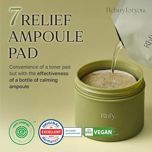 7 Relief Ampoule Pad (60 Pads) – Quick Calming & Soothing Toner Pads with 7 Herbal Blend, Moisturizing Comfort for Stressed and Sensitive Skin | Family-Friendly Vegan Korean Skincare