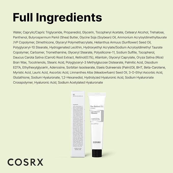 COSRX Retinol 0.1% Cream, 0.67 Oz, Anti-aging Eye & Neck Cream with Retinoid Treatment to Firm Skin, Reduce Wrinkles, Fine Lines, Signs of Aging, Gentle Daily Korean Skin Care