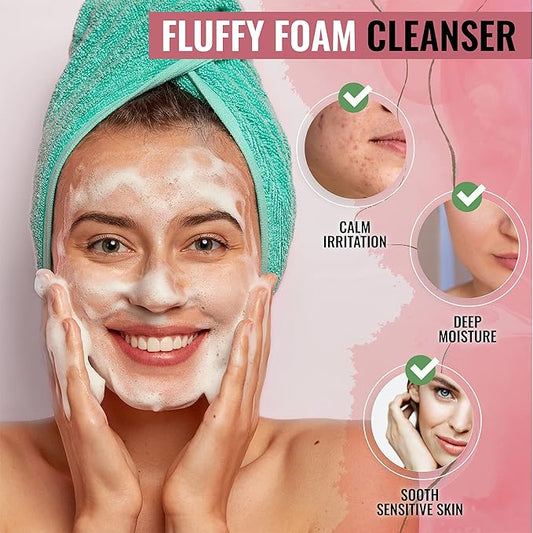 Korean Face Wash for Sensitive Skin - Water Based Bubble Skincare Cleanser - K Beauty Natural Acne Foaming Cleaner - Hydrating Skin Care Cleansing Foam with Low pH - Aloe Vera