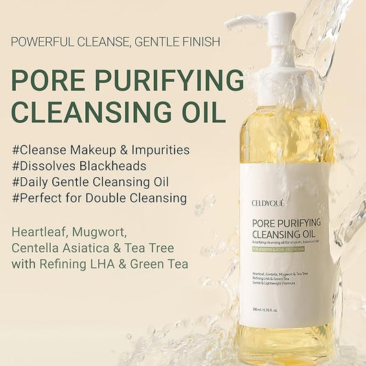 Pore Purifying Cleansing Oil – Korean Face Wash with Centella, Tea Tree, Green Tea & LHA – Gentle Makeup Remover for Sensitive, Acne-Prone Skin, Deep Pore Cleanser, 6.76 fl oz