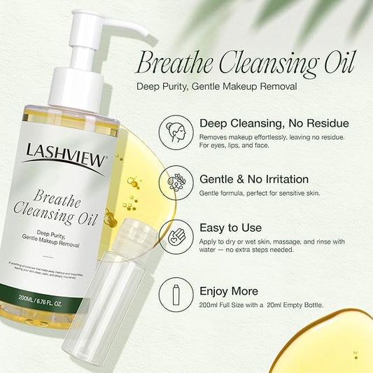 LASHVIEW Heartleaf Cleansing Oil for Sebaceous Filaments & Blackheads - Korean Double Cleansing Face Oil, Pore Control Makeup Remover for Sensitive Skin, 6.76 fl oz
