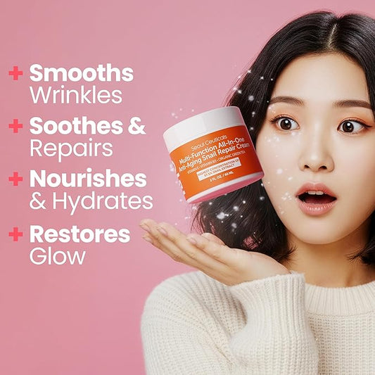 SeoulCeuticals Snail Mucin Moisturizer 97.5% - Korean Skin Care Snail Repair Cream - Day & Night Anti Aging K Beauty Skincare Cruelty Free 2oz