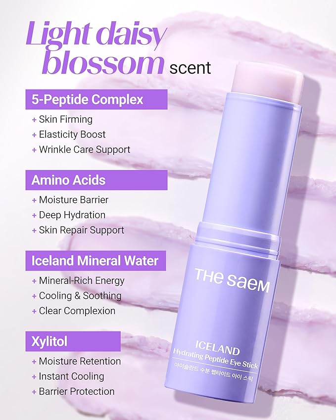 THESAEM Iceland Hydrating Eye Stick 3-Pack Set with Cute Bear Keyring - Cooling Balm Trio for Dark Circles, Wrinkles & Puffiness – Peptide & Collagen Under Eye Treatment - K-Beauty Gift Set