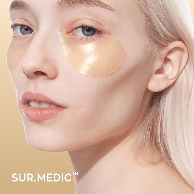 SUR.MEDIC+ SURMEDIC Perfection 24K Gold Eye patches (60 Pairs), Gel Under Eye Pad for Puffy Eyes and Dark Circles with Caffeine, Undereye Bags, Korean Eye Skin Care with Collagen