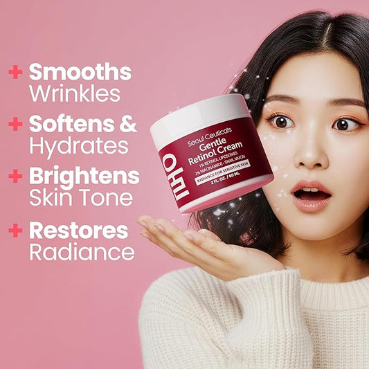 SeoulCeuticals 1% Korean Retinol Night Cream - 97.5% Snail Mucin + 2% Niacinamide Moisturizer for Face - Gentle K Beauty for Sensitive Skin 2oz