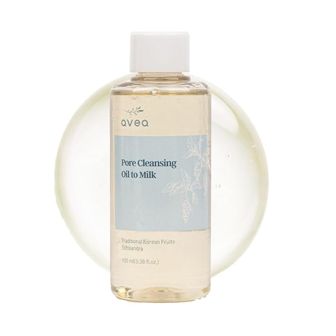 AVEA Pore Cleansing Oil to Milk - Traditional Korean Schisandra Seed Oil, Schisandra Extract | Madecassoside & Asiaticoside | Gentle Hydrating Cleanser for Refining & Smoothing - 3.38 fl oz / 100ml