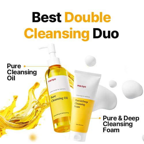 ma:nyo Double Cleanse set -Pure Cleansing Oil 6.7fl oz + Pure & Deep Cleansing Foam 6.7fl oz Korean Facial Cleanser, Blackhead Melting, Daily Makeup Removal with Argan Oil