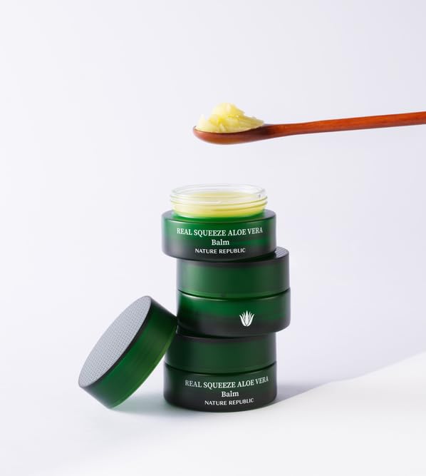 Nature Republic Real squeeze aloe vera Balm –Skin Relief & Moisturizing Multi Balm Hydrating Glow for Face and body,After Sun & Aftershave Korean beauty Skin Care for All Skin Types 25g / 0.88oz