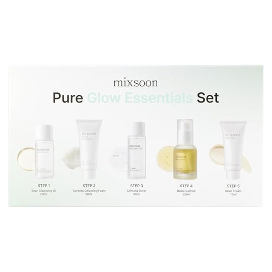 mixsoon Pure Glow Essentials Set-5-Step Skincare Kit - Hydrating Skincare Gift Set, Cleansing Oil, Foam, Toner, Essence, Cream (15ml*1+20ml*3+30ml*1) 105ml / 3.55 Fl. Oz. Korean Glass Skin Care