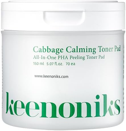 keenoniks Cooling & Pore Care Toner Pads – Redness Relief + Gentle Peeling with Cabbage Extract & PHA – Korean Skincare - 70 Pads (5.07 oz)