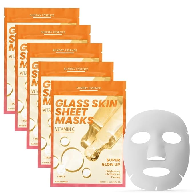 Vitamin C Face Mask – Dermatologist Tested, Anti-Aging, Korean Skin Care, Evens Tone Hydrates Revitalizes – Clean Beauty Vegan Sheet Mask for Dull Sensitive Skin – 5 Sheets