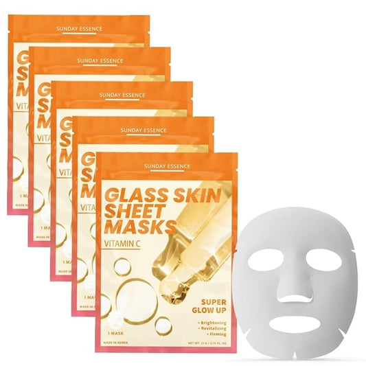 Vitamin C Face Mask – Dermatologist Tested, Anti-Aging, Korean Skin Care, Evens Tone Hydrates Revitalizes – Clean Beauty Vegan Sheet Mask for Dull Sensitive Skin – 5 Sheets
