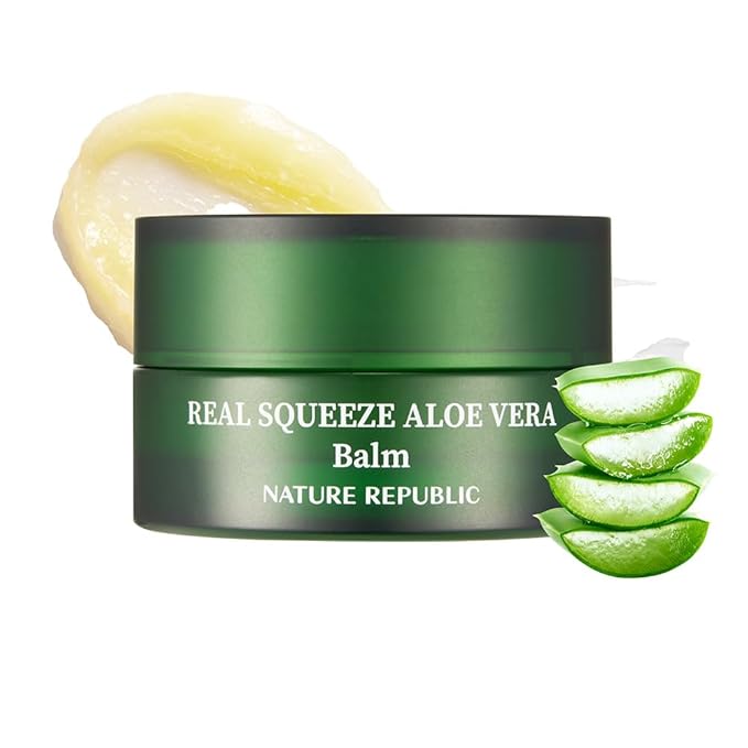 Nature Republic Real squeeze aloe vera Balm –Skin Relief & Moisturizing Multi Balm Hydrating Glow for Face and body,After Sun & Aftershave Korean beauty Skin Care for All Skin Types 25g / 0.88oz