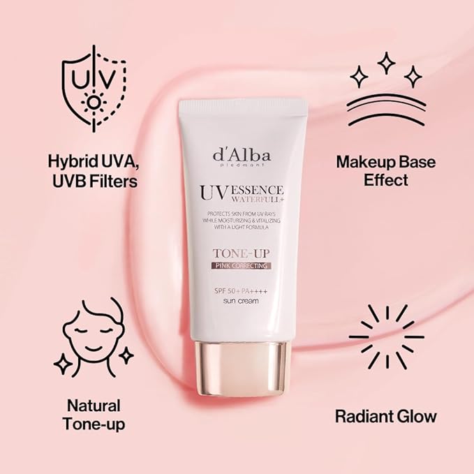 [2 ea] d'alba Piedmont Waterfull Tone-Up Sunscreen Serum BROAD SPECTRUM SPF 50 + Korean Sunscreen for Face, All Skin Tones (2 x 1.69 fl.oz.)